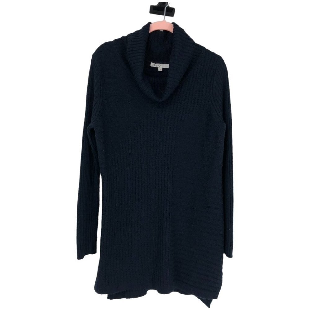 Cleo Ribbed knit dark navy blue long sleeve draping turtle / funnel neck S